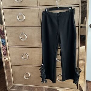 Gracia Black Cropped Pants with Ruffle Detail